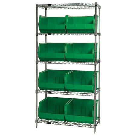 Quantum Storage Systems Chrome Wire Shelving Unit with Bins WR5-270GN